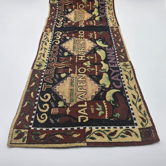 VTG Tabasco Woven Tapestry Table Runner 12x36 – Chili Pepper & Bottle Motif - Picture 1 of 4